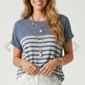 Tommy Bahama Blue and Gray Striped Linen Top - Women's Size XS